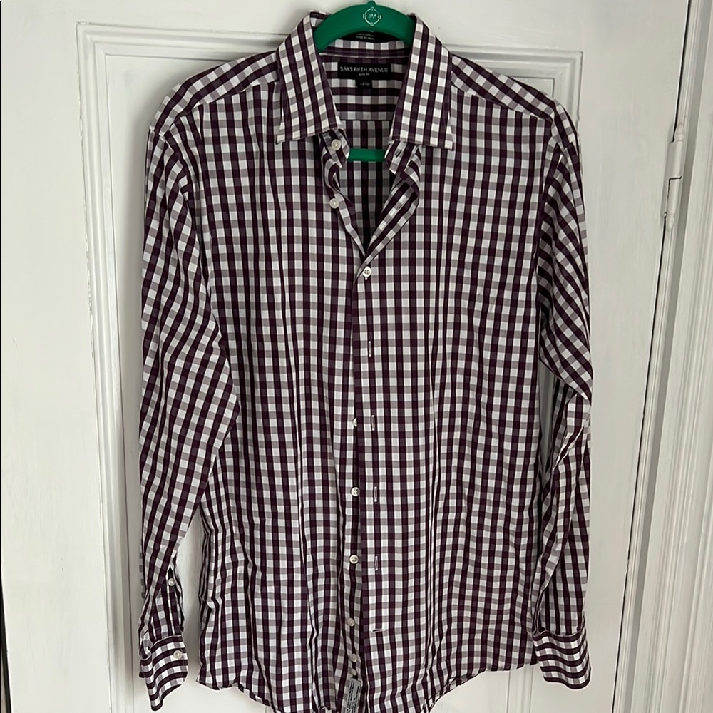 Saks Fith Avenue Men’s Size Medium Checkered Shirt - Purple and White